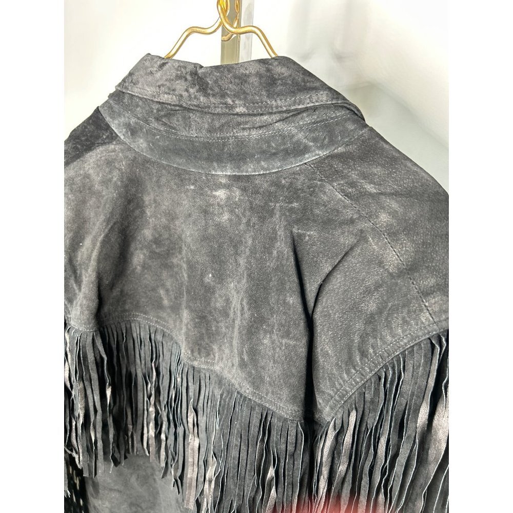 Western Cowgirl Vintage Womens Size Large Fringe Black Suede Jacket 100% Leather - Picture 7 of 11